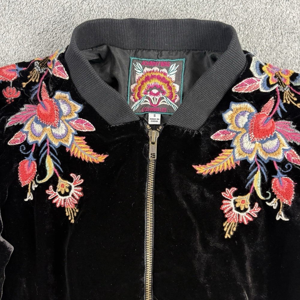 Johnny Was Camo Embroidered Velvet Silk Blend Ioana Zip Up Jacket Size Small